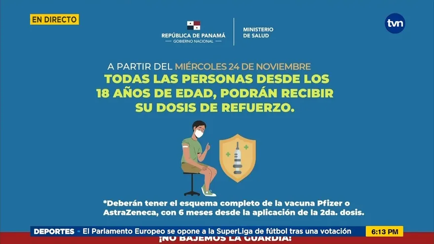 Aplicación de dosis de refuerzos para mayores de 18 años inicia este miércoles