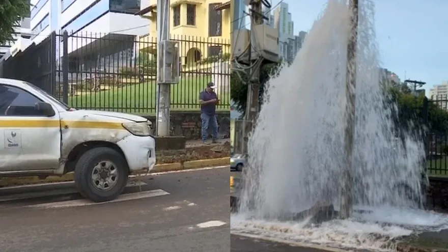 Conductor choca contra un hidrante en Calle 50 provoca desperdicio masivo de agua potable
