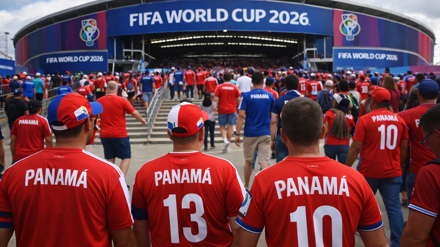 Personas con camiseta de Panamá entrando a un estadio del Mundial 2026. Imagen con fines ilustrativos.