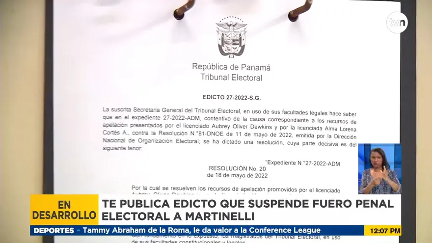Publican el edicto que suspende fuero penal electoral a Martinelli