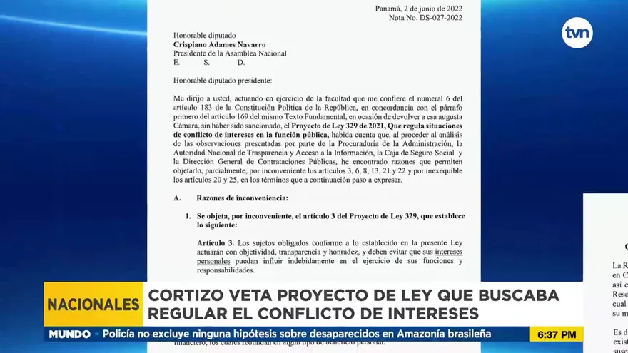 Vetan proyecto de ley sobre conflicto de intereses en el servicio público