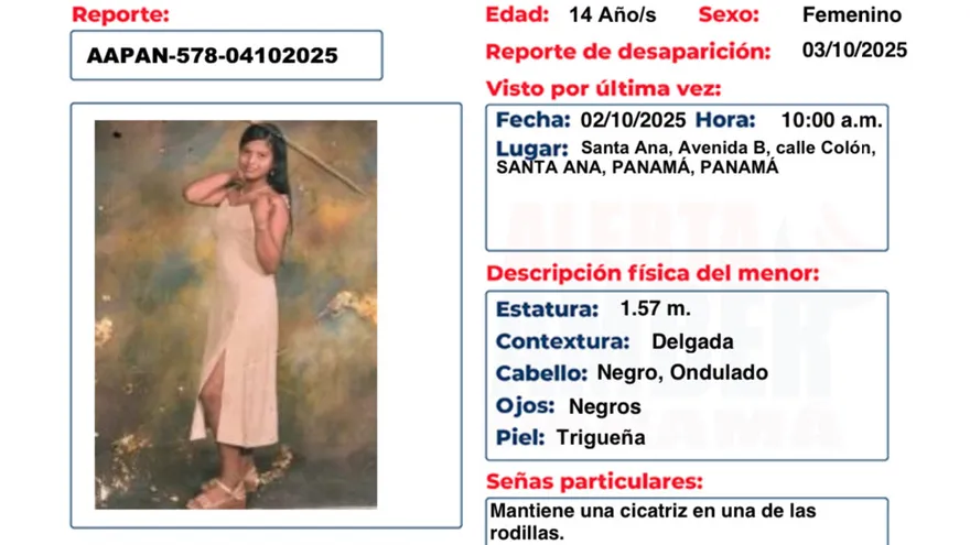 Se trata de Yarelis Yasbeth Valdes Salcedo, de 14 años, quien fue vista por última vez el 2 de octubre a las 10:00 a.m.