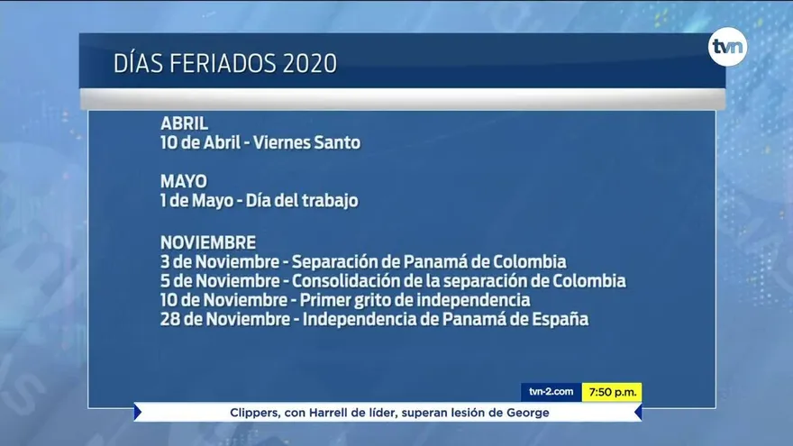 Los días feriados en Panamá para el 2020