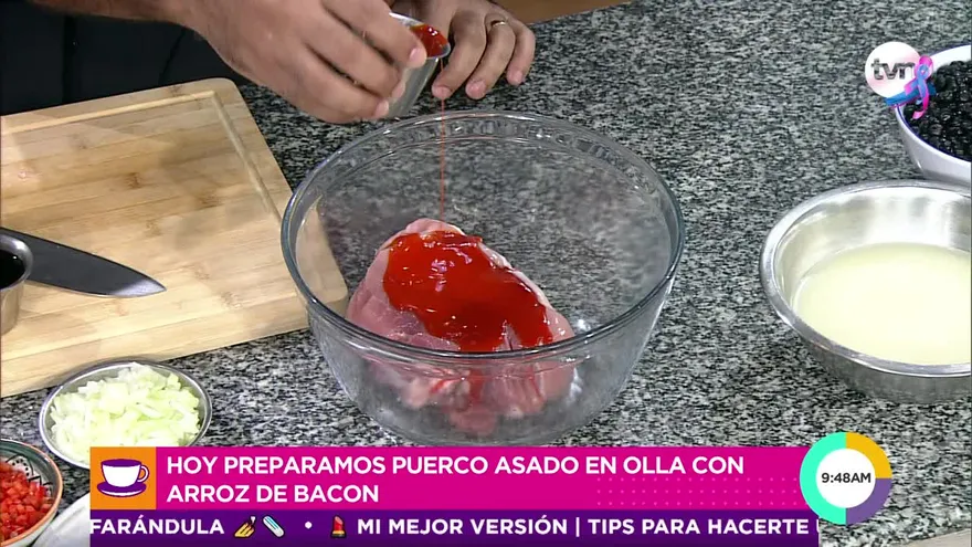 Hoy preparamos Puerco Asado en Olla con Arroz de Bacon