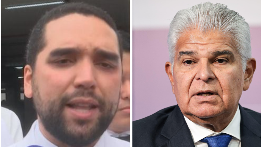 El diputado y jefe de la bancada de Vamos,  Roberto Zúñiga y el presidente de la República, José Raúl Mulino.