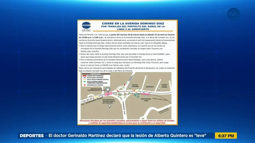 Anuncian cierre en la Vía Domingo Díaz por trabajos de la línea 2 del metro