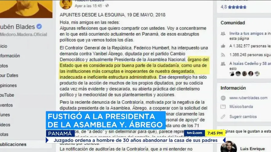 Rubén Blades hace fuertes críticas a la administración Varela
