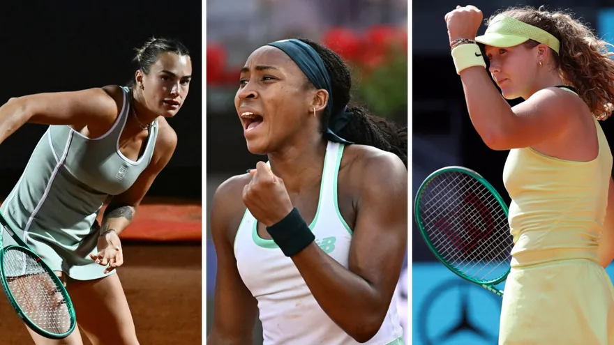 Aryna Sabalenka (i), Coco Gauff (c) y Mirra Andreeva (d)