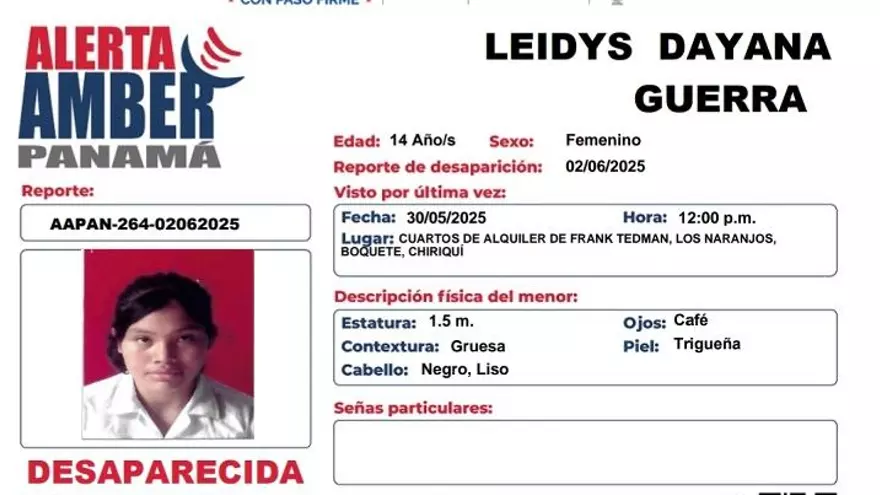 Activan alerta Amber tras la desaparición de Leidys Guerra en Chiriquí.