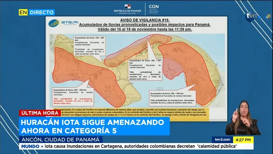 Etesa mantiene vigilancia del huracán Iota, de categoría 5
