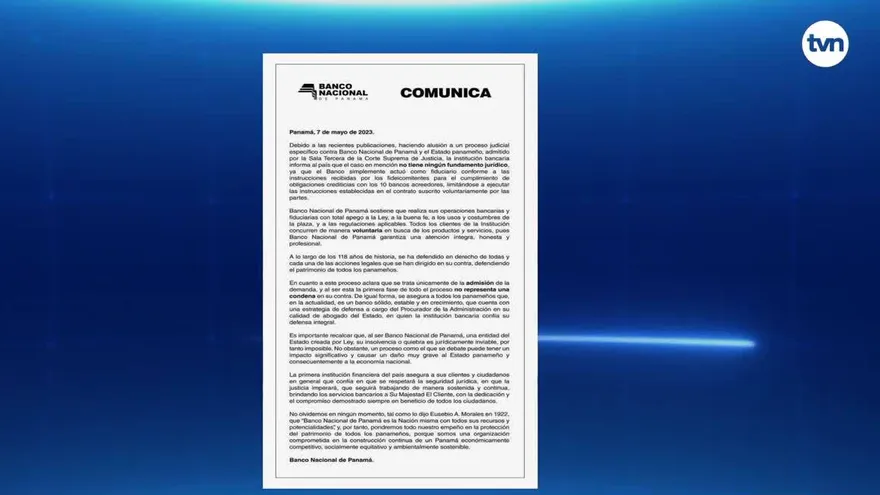 Banco Nacional emite comunicado sobre admisión de demanda multimillonaria