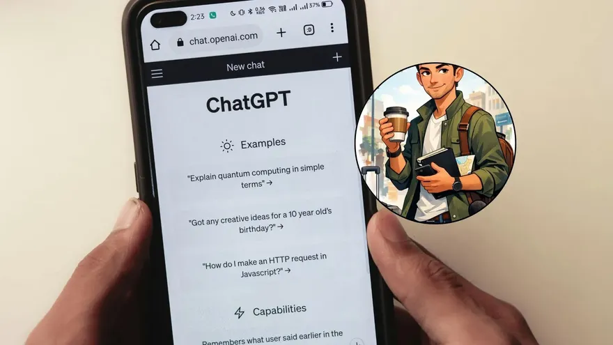 Foto ilustrativa de una caricatura y la aplicación de ChatGPT