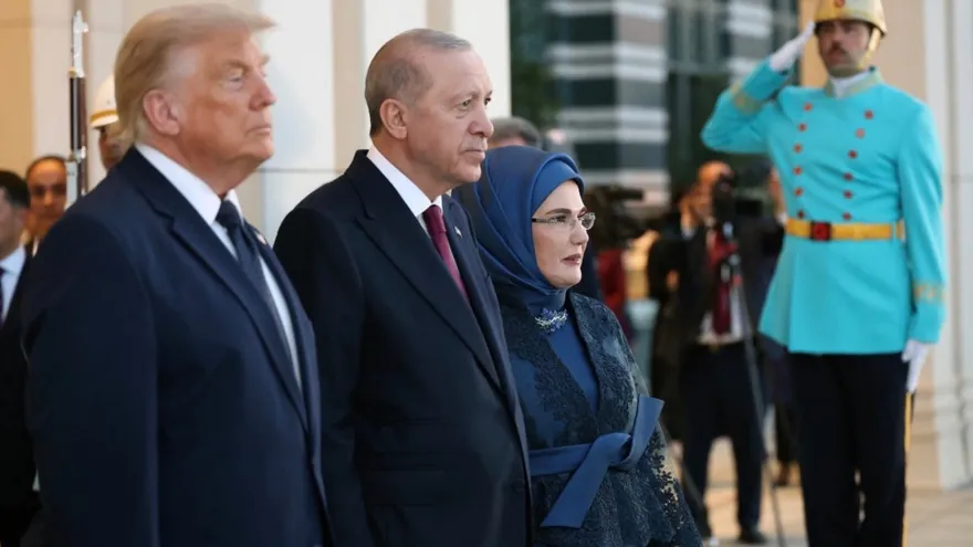 US President Donald Trump, Turkey's President Tayyip Erdogan and his wife Emine Erdogan
