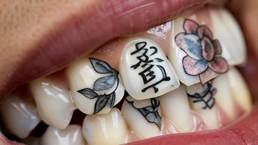 Foto generada con IA que muestra diseños de tatuajes en la dentadura