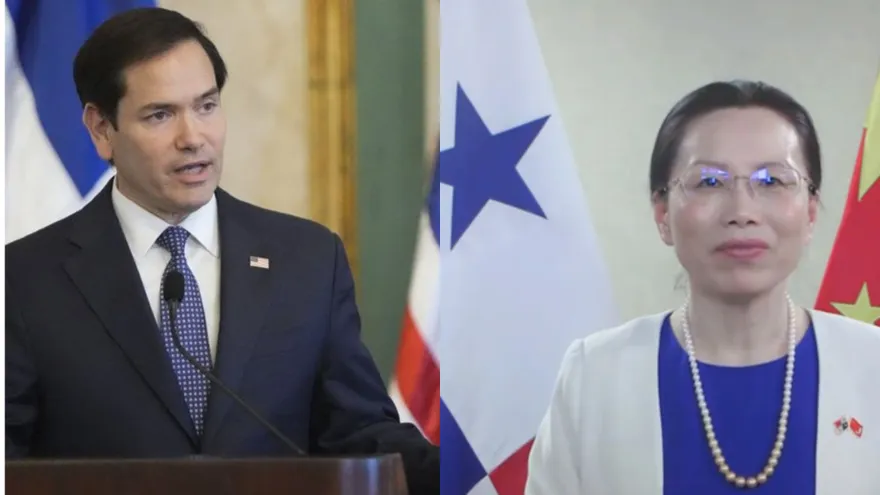 El secrtario de Estado de los Estados Unidos, Marco Rubio y la embajadora de China en Panamá, Xu Xueyuan.