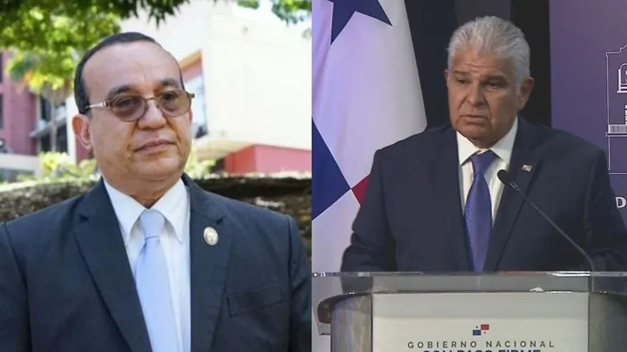 Eduardo Flores, rector de la UP (izq) y José Raúl Mulino, presidente de Panamá
