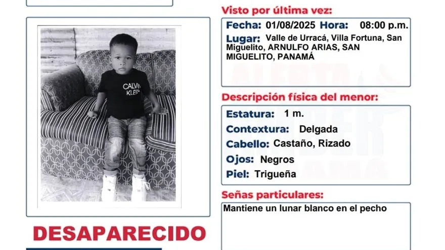 Se trata de Jehú Zabdiel Olivares Estrada, de 3 años, quien fue visto por última vez el 1 de agosto a las 8:00 p.m.