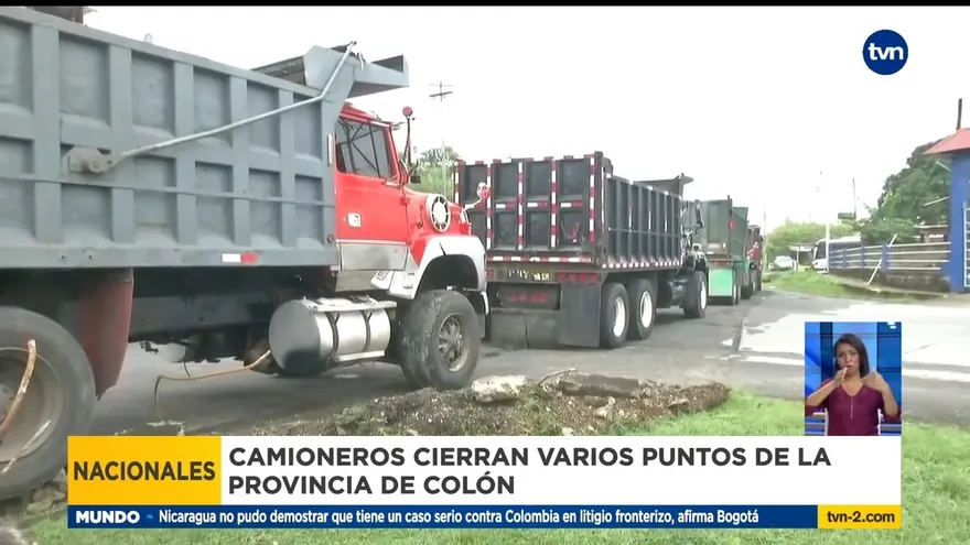 Camiones volquete se suman a la protesta de transportistas de carga en Colón