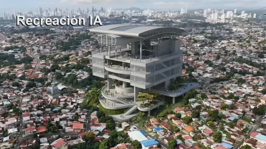 Recreación IA de la posible futura estación de teleférico de San Miguelito en el sector Samaria.