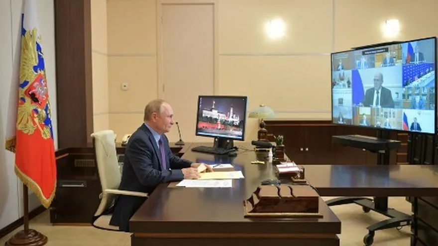 Vladimir Putin, presidente de Rusia, durante una reunión por videoconferencia