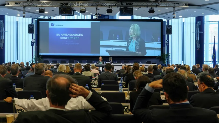 La alta representante de la Unión Europea (UE) para la Política Exterior, Federica Mogherini pronuncia su discurso