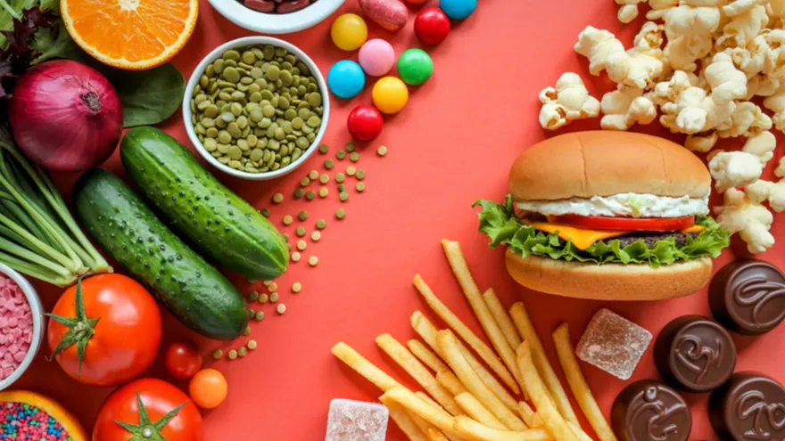 Imagen con fines ilustrativos. Alimentos reales vs alimentos ultraprocesados.