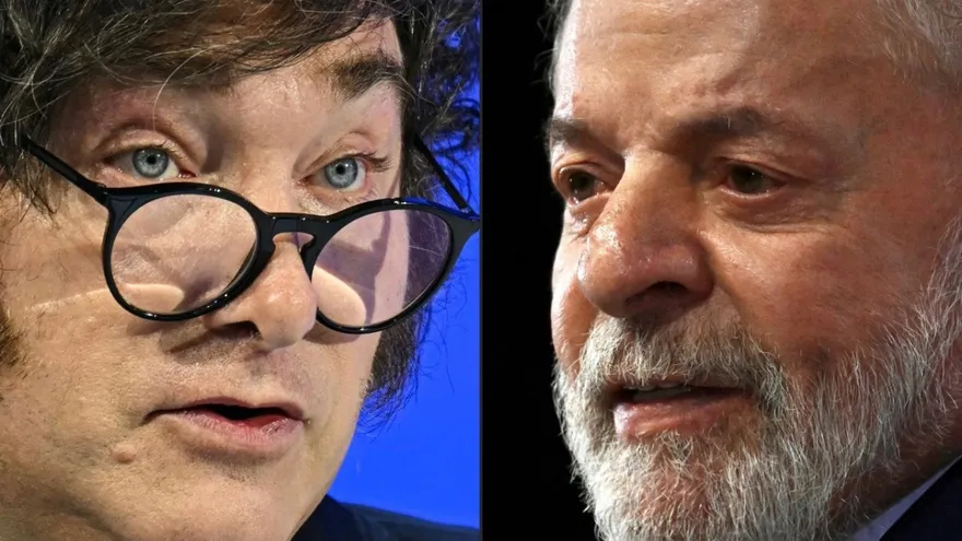 Presidente de Argentina, Javier Milei(I); Presidente de Brasil, Luiz Inácio Lula da Silva (D)