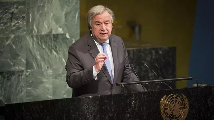 El secretario general de la ONU, António Guterres, mientras inaugura los debates de la Comisión sobre la Condición Jurídica y Social de la Mujer de la ONU  en la sede del organismo en Nueva York.