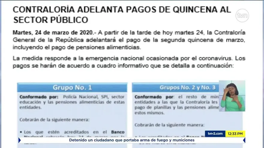 Contraloría adelanta pago de segunda quincena de marzo