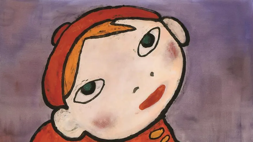 Fotografía cedida por la editorial Phaidon, sello de la monografía de Nara. "The Girl with the Knife in Her Hand" (1991), primer dibujo del artista japonés Yoshitomo Nara de su icónica serie de retratos de niñas