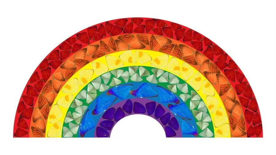 Obra de Damien Hirs, realizada para mostrar solidaridad con el servico nacional de salud del Reino Unido. Butterfly Rainbow, 2020 .