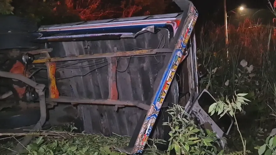 El bus quedó volteado en un herbazal