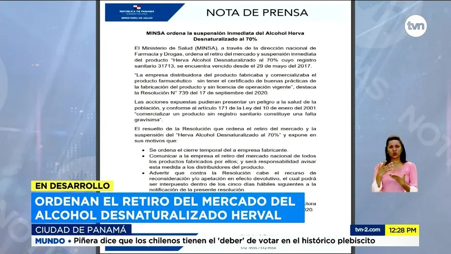 Minsa ordena suspensión inmediata del alcohol Herva Desnaturalizado al 70%