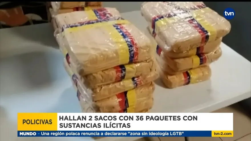 Hallan 2 sacos con 36 paquetes con presunta sustancia ilícita