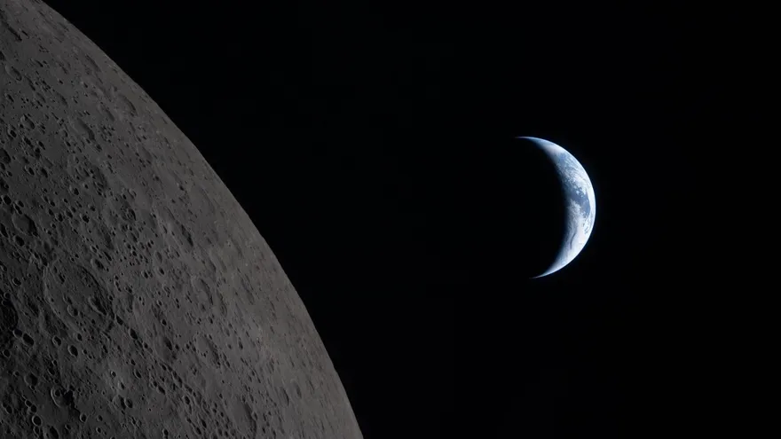 Puesta del planeta en el horizonte de la Luna. Publicado por la NASA