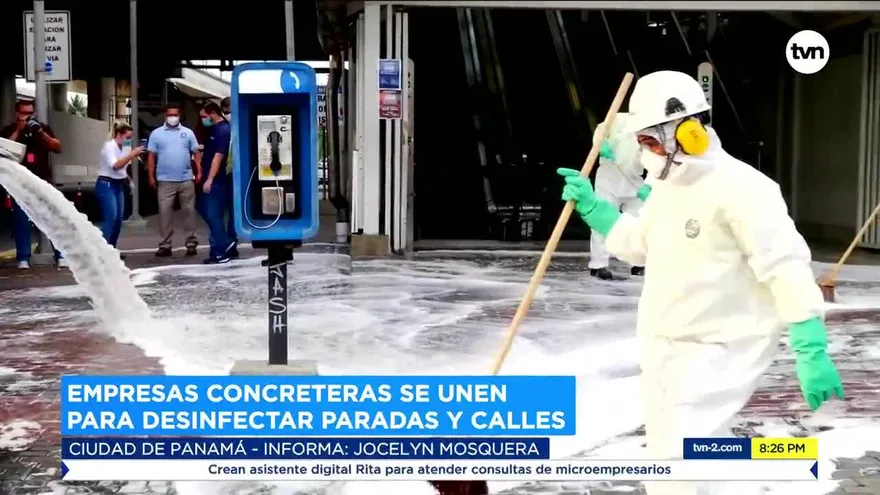 Empresas concreteras se unen para desinfectar paradas y calles ciudad de Panamá
