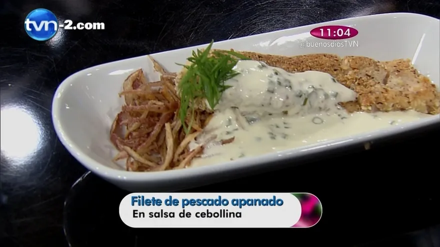 Receta - Filete de pescado apanado en salsa de cebollina