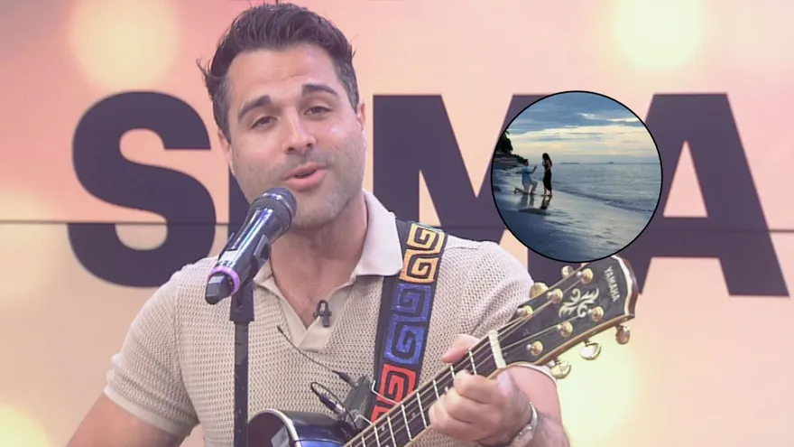 El actor y cantante Arian Abadi y en una burbuja el momento del compromiso
