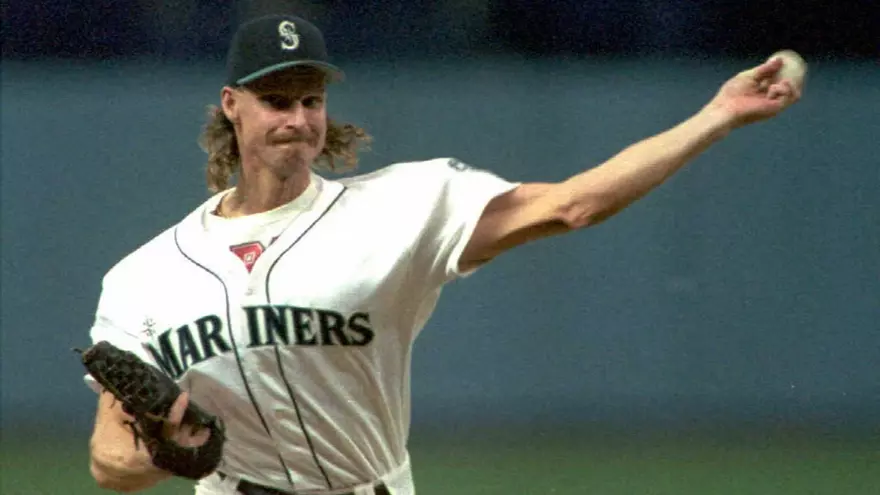 Randy Johnson con el uniforme de los Marineros de Seattle
