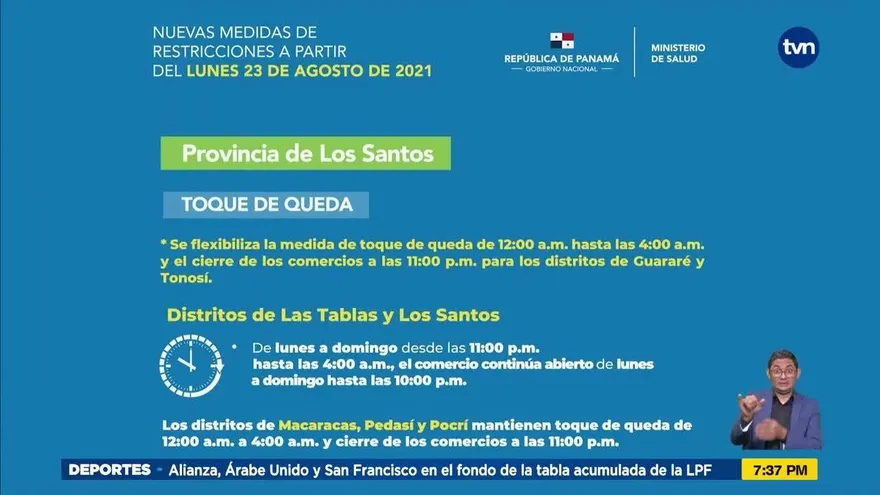 Modifican toques de queda en varios distritos de Los Santos y Veraguas