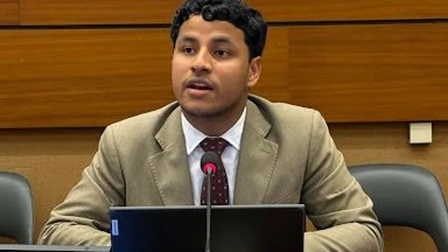 El abogado e investigador Ángel Garay estuvo a cargo de la presentación en el Palacio de Naciones en Suiza.