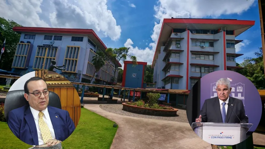 El rector de la Universidad de Panamá (UP), Eduardo Flores Castro, y el presidente de la República, José Raúl Mulino.