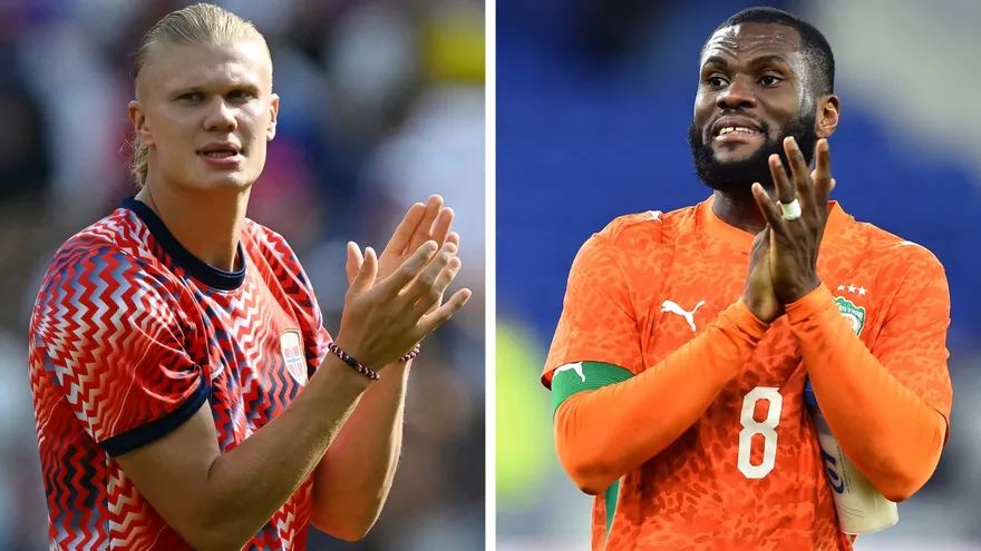 Erling Haaland (i) y Franck Kessie (d)