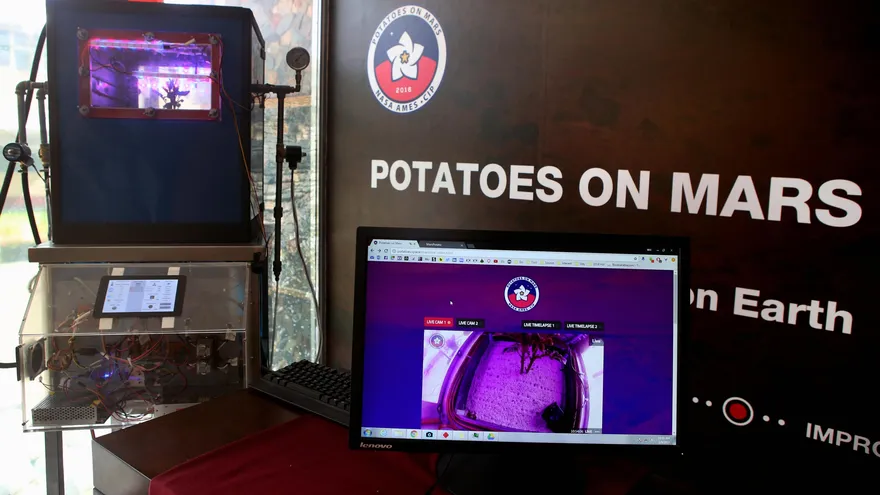 la pantalla donde se monitorea a una especie de patata sometida a las condiciones extremas similares a las del planeta marte dentro de una urna hermética llamada "CubeSat".