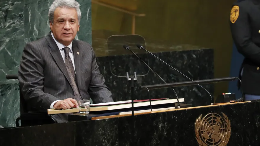 El presidente de Ecuador, Lenín Moreno, pronuncia su discurso durante la sesión de apertura del debate de alto nivel de la Asamblea General de Naciones Unidas