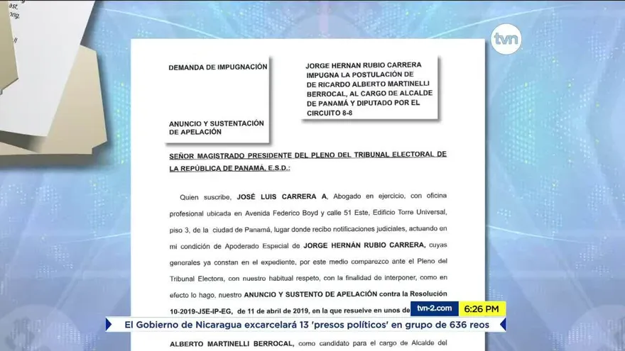 Magistrados del TE, última instancia para atender apelación de impugnación a candidaturas de Martinelli