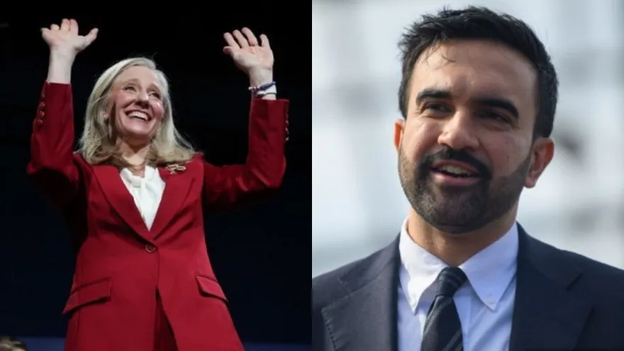 (Izqui.) La gobernadora electa de Virginia, Abigail Spanberger, y (Der.) el alcalde electo de Nueva York, Zohran Mamdani.