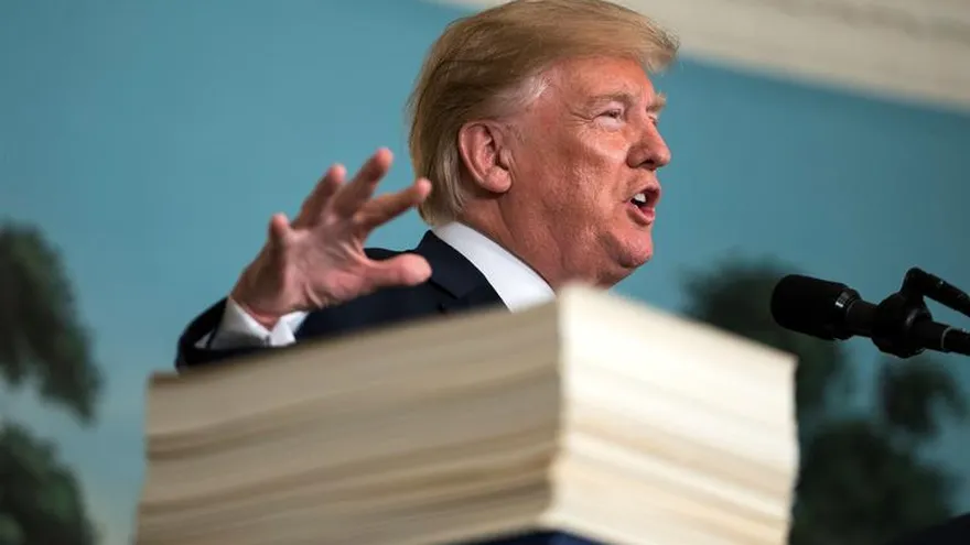 El presidente estadounidense, Donald J. Trump, ofrece una rueda de prensa en la Casa Blanca, Washington D.C (Estados Unidos) hoy, 23 de marzo de 2018.