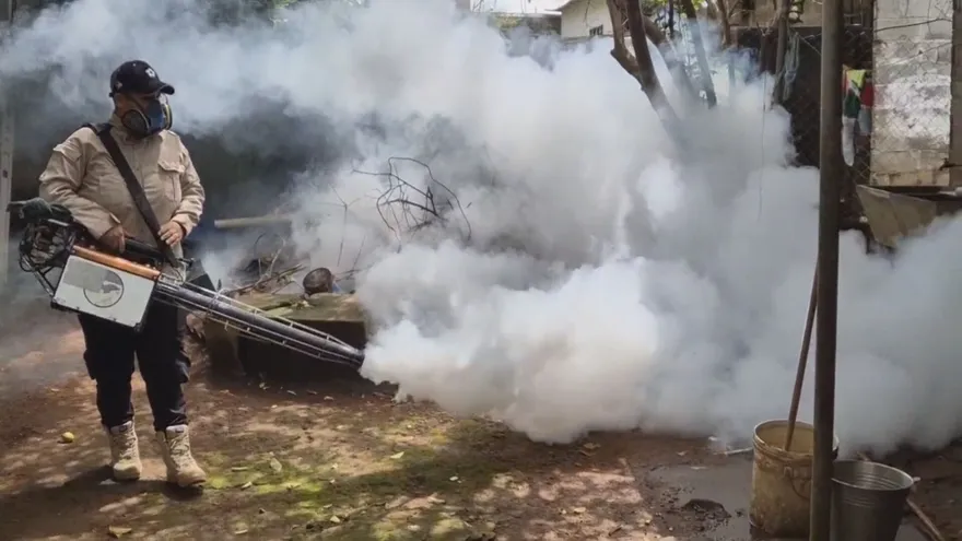 Personal de Dirección de Control de Vectores del Ministerio de Salud (Minsa) realizando labores de fumigación contra el mosquito transmisor de la enfermedad de dengue (Aedes aegypti).