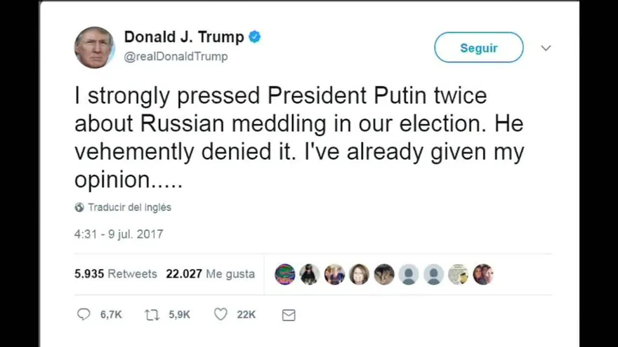 Trump asegura que presionó "duramente" a Putin sobre injerencia electoral